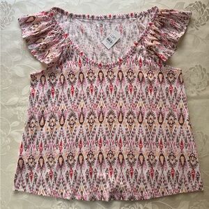 NWT LOFT Multicolor Ruffle Sleeve Blouse Size S
